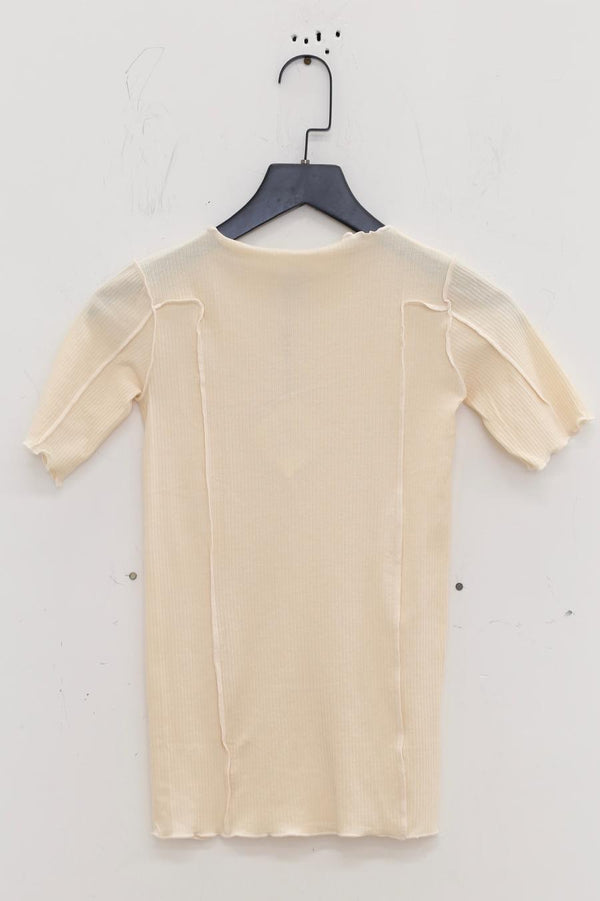 BASERANGE Ruffled Ribbed Cotton T-shirt BAS-TTO3-RB-000-MIBAI Off-white